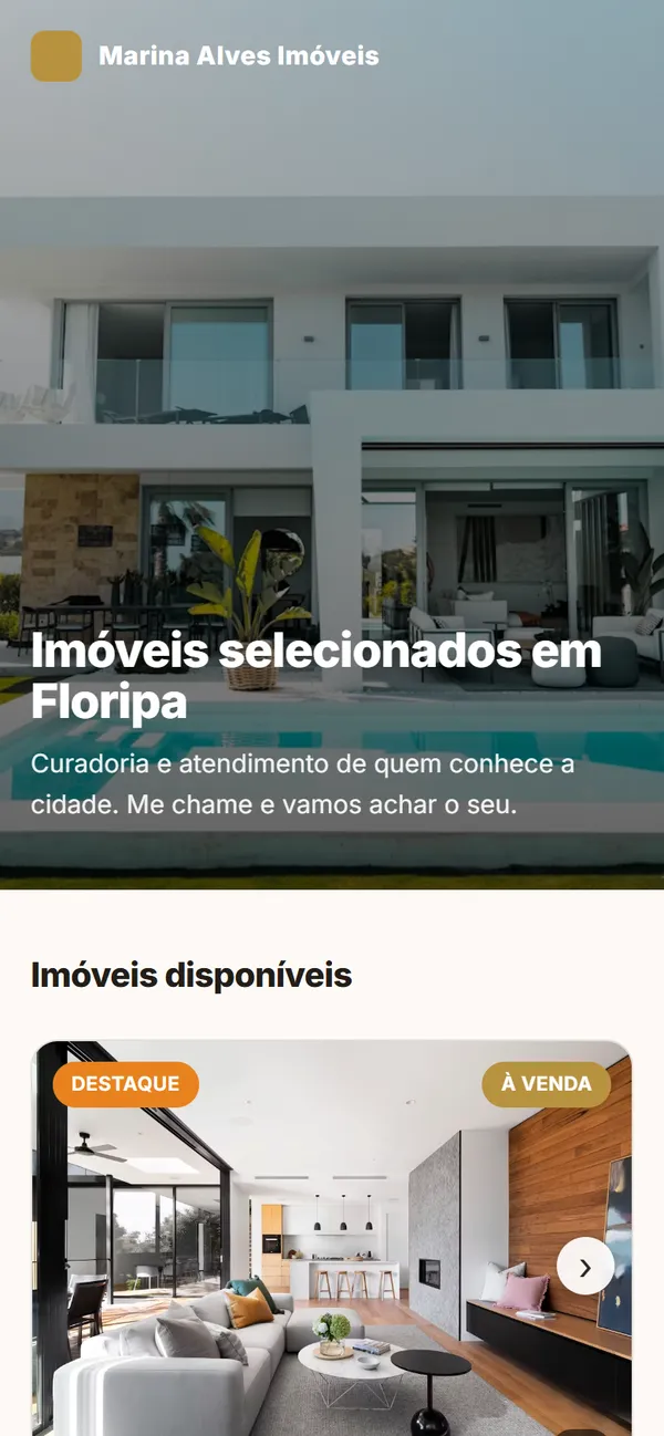 Site de corretor feito no Homefy Pro aberto no celular